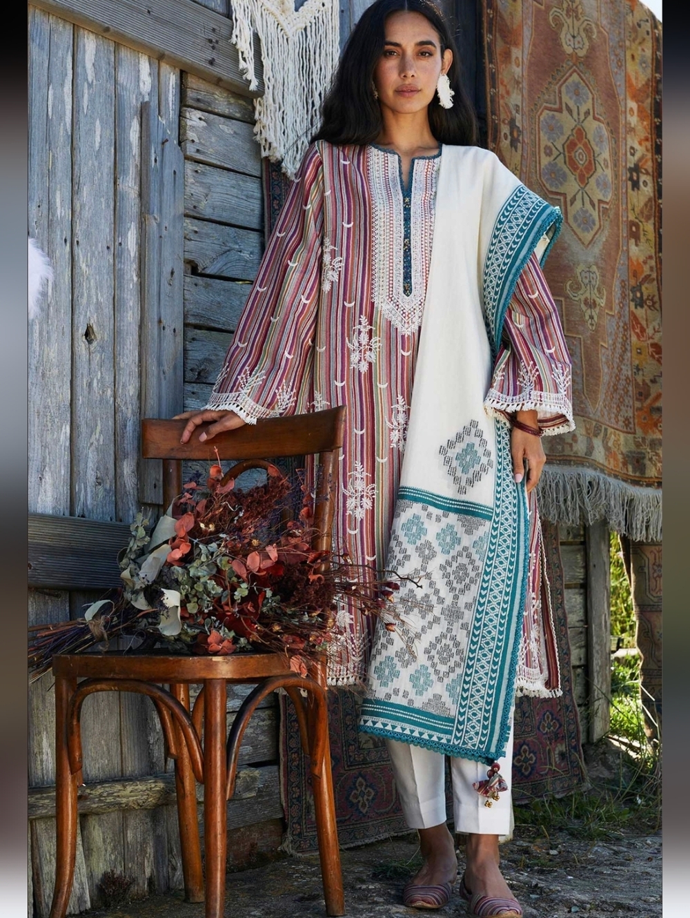 Zara Shahjahan 3pc Lawn, Front Back Embroidered Kameez With Jaccard Dupatta